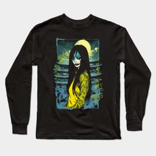 Kuchisake Onna at a japanese temple horror design Long Sleeve T-Shirt